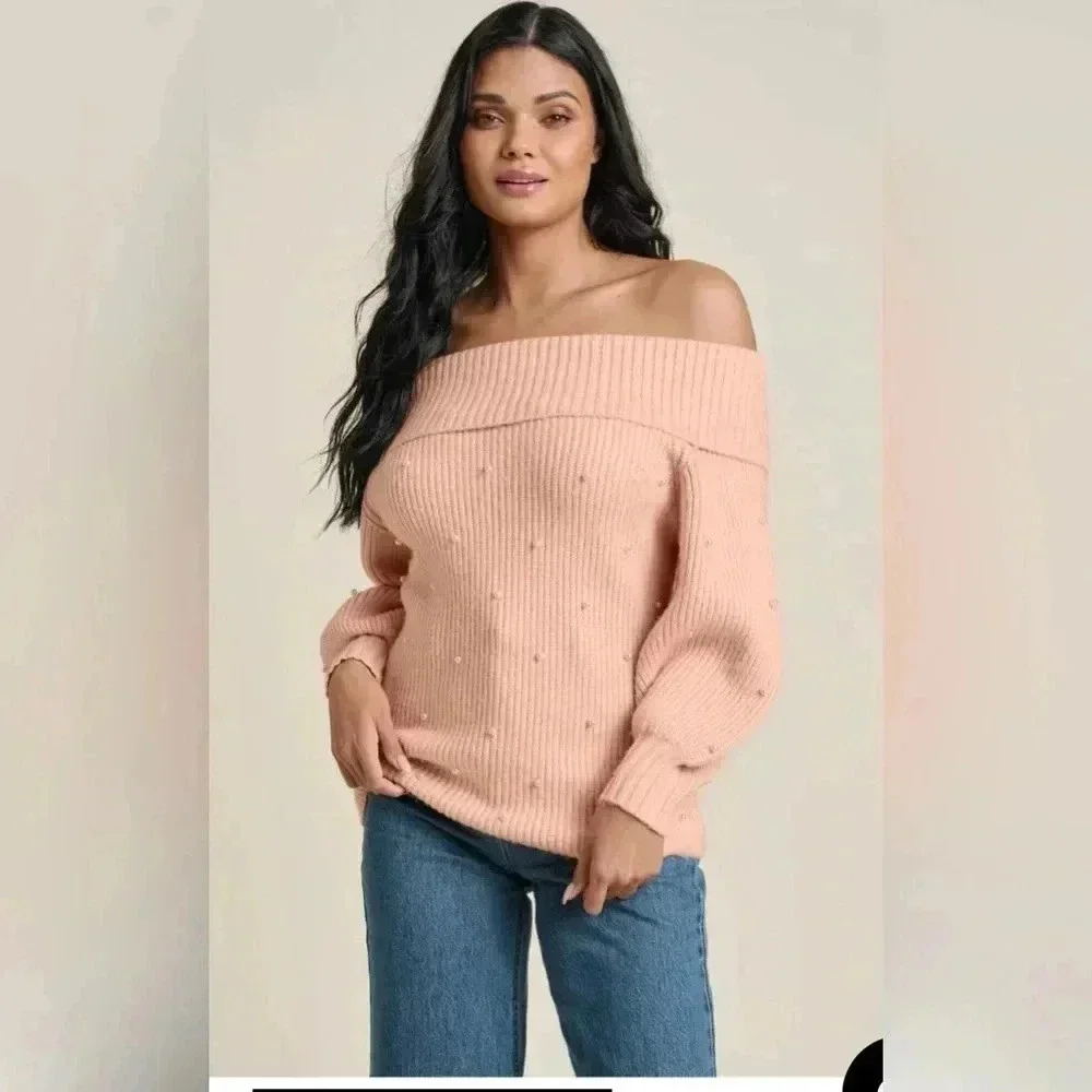 Chic Pink Off-Shoulder Sweater